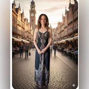 Snap  Elegant Y2K Black Paisley Maxi Dress built-in bra Pre-loved Size L